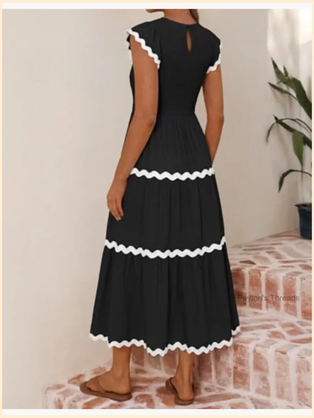 Smocked Midi Dress with Flutter Sleeves Tiered Flowy Boho Casual